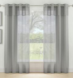 "Rackhams Textured Fabric Header Voile Panels Pair with Eyelet Header - Grey - 55"" (140cm) Width x 54"" (137cm) Drop" - thumbnail 1