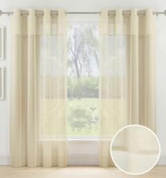 "Rackhams Textured Fabric Header Voile Panels Pair with Eyelet Header - Grey - 55"" (140cm) Width x 54"" (137cm) Drop" - thumbnail 4