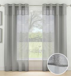 "Rackhams Textured Fabric Header Voile Panels Pair with Eyelet Header - Grey - 55"" (140cm) Width x 54"" (137cm) Drop" - thumbnail 2