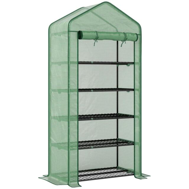 Rackhams 5 Tier Widened Mini Greenhouse with Reinforced PE Cover, Portable Indoor Outdoor Green House with Roll-up Door and Wire Shelves, Green - image 1