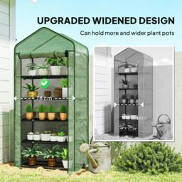 Rackhams 5 Tier Widened Mini Greenhouse with Reinforced PE Cover, Portable Indoor Outdoor Green House with Roll-up Door and Wire Shelves, Green - thumbnail 4