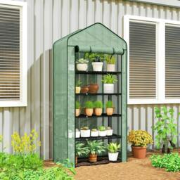 Rackhams 5 Tier Widened Mini Greenhouse with Reinforced PE Cover, Portable Indoor Outdoor Green House with Roll-up Door and Wire Shelves, Green - thumbnail 2