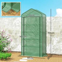 Rackhams 5 Tier Widened Mini Greenhouse with Reinforced PE Cover, Portable Indoor Outdoor Green House with Roll-up Door and Wire Shelves, Green - thumbnail 3