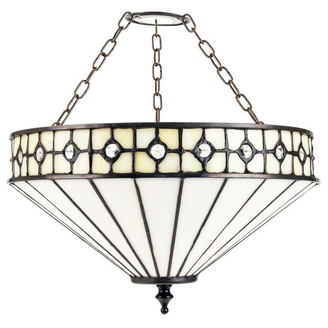 Rackhams Modern Opal White Tiffany Glass Pendant Shade with Small Circular Clear Beads - image 1