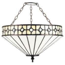 Rackhams Modern Opal White Tiffany Glass Pendant Shade with Small Circular Clear Beads - thumbnail 1