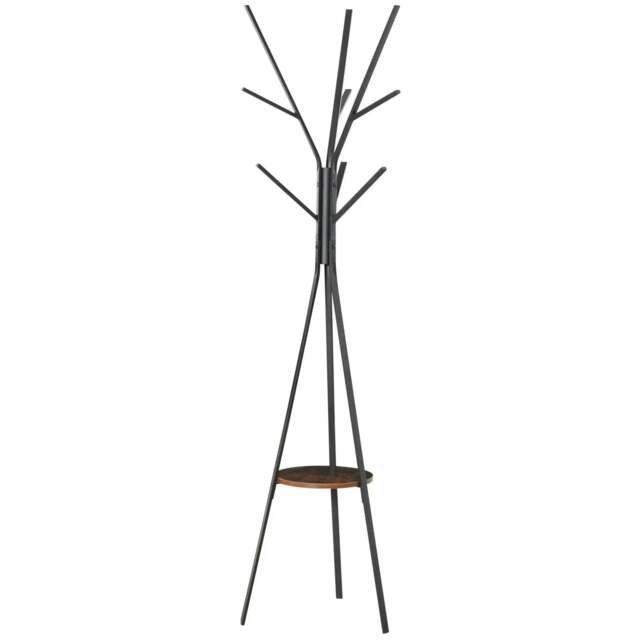 Rackhams Freestanding Metal Coat Rack Stand 9 Hooks Clothes Tree with 1 Shelf Hat Display Hall Tree Hanger Bag Umbrella Hanging Organiser Brown - image 1
