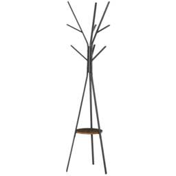 Rackhams Freestanding Metal Coat Rack Stand 9 Hooks Clothes Tree with 1 Shelf Hat Display Hall Tree Hanger Bag Umbrella Hanging Organiser Brown - thumbnail 1