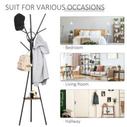 Rackhams Freestanding Metal Coat Rack Stand 9 Hooks Clothes Tree with 1 Shelf Hat Display Hall Tree Hanger Bag Umbrella Hanging Organiser Brown - thumbnail 6