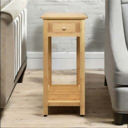 Rackhams 2 Tier Tall Wooden Side Table With Drawer Natural Brown - thumbnail 6