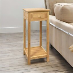 Rackhams 2 Tier Tall Wooden Side Table With Drawer Natural Brown - thumbnail 3