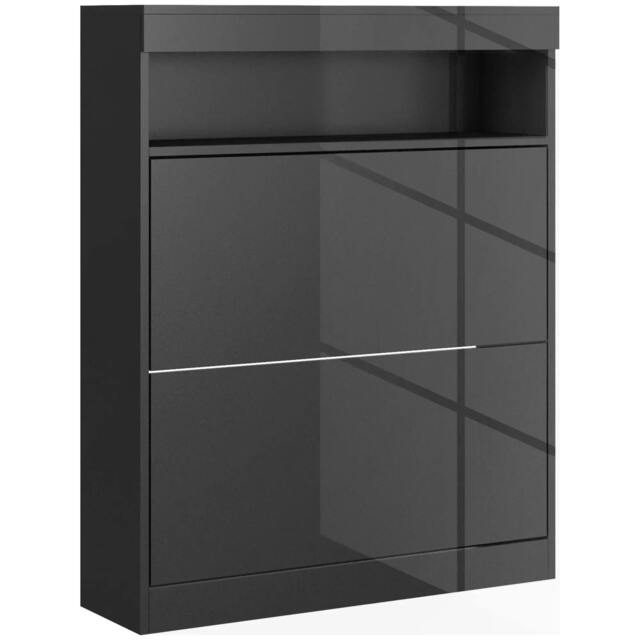 Rackhams 16 Shoe Pair Storage Cabinet, with Flip Doors - High Gloss Black - image 1