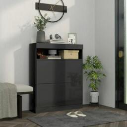 Rackhams 16 Shoe Pair Storage Cabinet, with Flip Doors - High Gloss Black - thumbnail 2