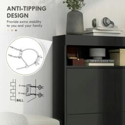 Rackhams 16 Shoe Pair Storage Cabinet, with Flip Doors - High Gloss Black - thumbnail 6