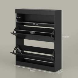 Rackhams 16 Shoe Pair Storage Cabinet, with Flip Doors - High Gloss Black - thumbnail 3