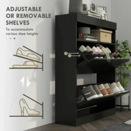 Rackhams 16 Shoe Pair Storage Cabinet, with Flip Doors - High Gloss Black - thumbnail 5