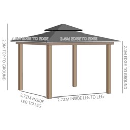 Rackhams 3.5 x 3.5m Wood Frame Hardtop Gazebo w/ Double Vented Roof, Black - thumbnail 5