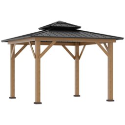 Rackhams 3.5 x 3.5m Wood Frame Hardtop Gazebo w/ Double Vented Roof, Black - thumbnail 2