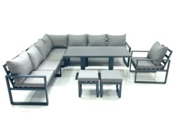 Rackhams 10 Seater Outdoor Aluminium Garden Furniture Set Corner Sofa Chair 2 Small Footstool Adjustable Rising Lifting Dining Table Sets Dark Grey - thumbnail 1
