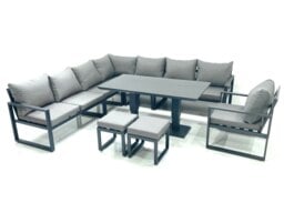 Rackhams 10 Seater Outdoor Aluminium Garden Furniture Set Corner Sofa Chair 2 Small Footstool Adjustable Rising Lifting Dining Table Sets Dark Grey - thumbnail 2
