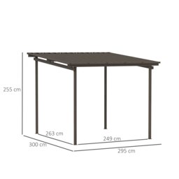 Rackhams 3 x 3(m) Waterproof Metal Pergola Easy to Assemble Lean to Pergola - Brown - Metal - 300L x 295W x 255H cm - thumbnail 6