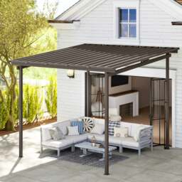 Rackhams 3 x 3(m) Waterproof Metal Pergola Easy to Assemble Lean to Pergola - Brown - Metal - 300L x 295W x 255H cm - thumbnail 1