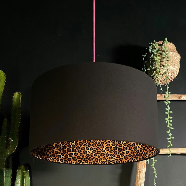 "Rackhams Leopard Print Silhouette Lampshade in Jet Black Cotton - Table / Floor Lamp - 35cm Diameter x 20cm Height / (14"" x 8"")" - image 1