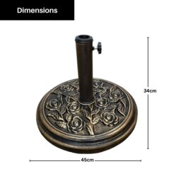 Rackhams 9kg 45cm Diameter Bronze Parasol Bases Heavy Duty Cast Iron Effect Floral Rose Design - Outdoor Umbrella & Parasols - thumbnail 4