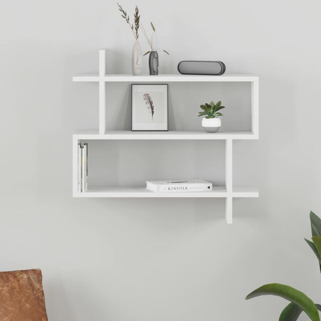 Rackhams Paralel Wall Mounted Modern Bookcase Display Unit 2-Tier Sleek Design 70x22x66 cm - White - image 1