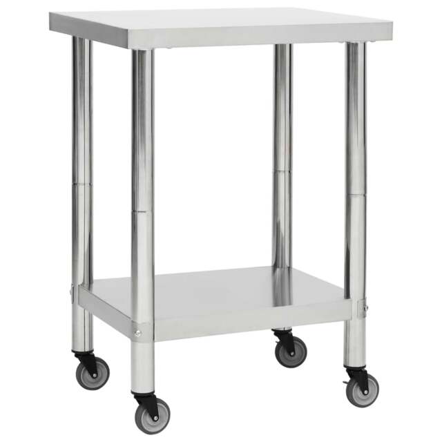 Rackhams Kitchen Work Table with Wheels 60x30x85 cm Stainless Steel