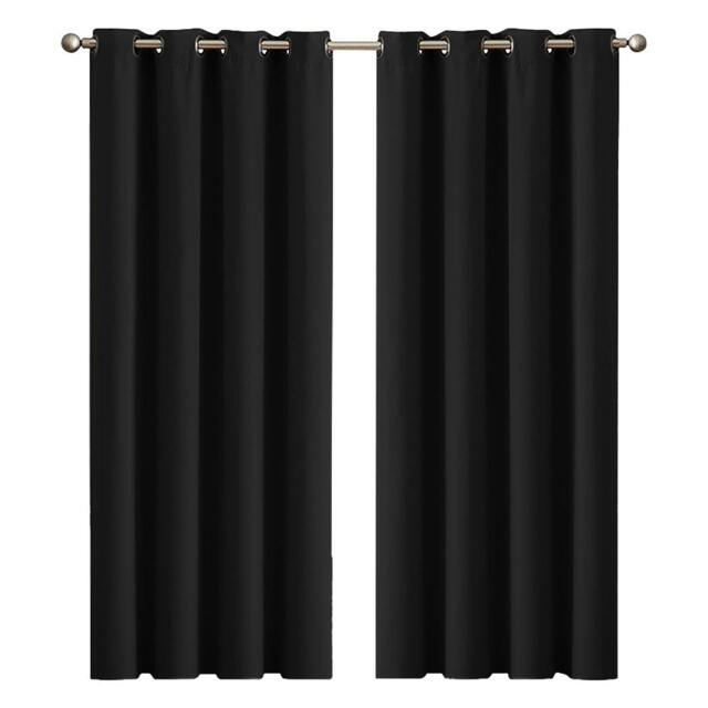 Rackhams Blockout Curtains Panel 2x Blockot Eyelet Ring Top Black for Living Room - image 1