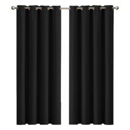 Rackhams Blockout Curtains Panel 2x Blockot Eyelet Ring Top Black for Living Room - thumbnail 1
