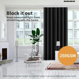 Rackhams Blockout Curtains Panel 2x Blockot Eyelet Ring Top Black for Living Room - thumbnail 5