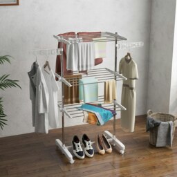 Rackhams 3-Tier Large Clothes Airer Stainless Steel Clothes Drying Rack - Blue - 142L x 55W x 152Hcm - thumbnail 3
