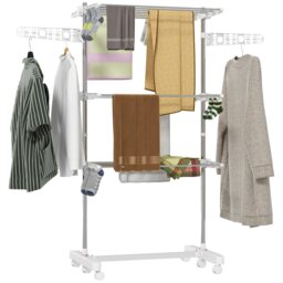 Rackhams 3-Tier Large Clothes Airer Stainless Steel Clothes Drying Rack - Blue - 142L x 55W x 152Hcm - thumbnail 2