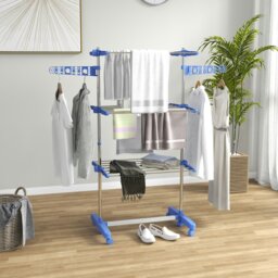 Rackhams 3-Tier Large Clothes Airer Stainless Steel Clothes Drying Rack - Blue - 142L x 55W x 152Hcm