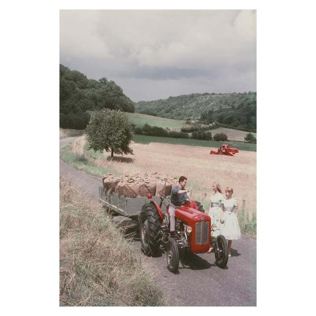 Rackhams Massey Ferguson MF35 Tractor and Trailer Canvas Picture Print (c.1960), Stretched Canvas on Wooden Frame, 60cm x 40cm - image 1