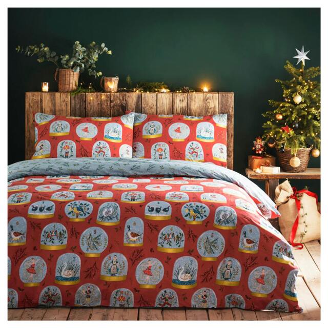 Rackhams Twelve Days of Christmas Duvet Cover Set - Red - Double - Red - 100% Mixed - image 1