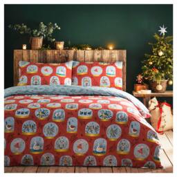 Rackhams Twelve Days of Christmas Duvet Cover Set - Red - Double - Red - 100% Mixed - thumbnail 1
