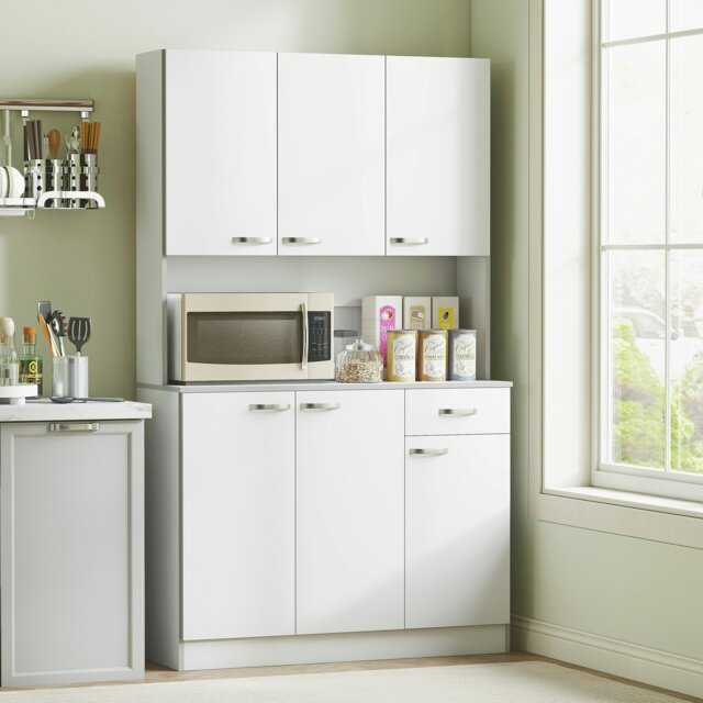 Rackhams Freestanding Kitchen Cupboard, Storage Cabinet with Doors Cream White - White - image 1