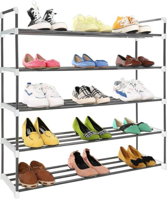 Rackhams 5 Tier Heavy Duty Metal Shoe Quick Assembly Shoe Rack Shoe Storage Cabinet Holds Upto 20-25 Pairs - Shoe Rack - Grey - Metal - image 1