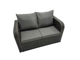 Rackhams Rattan Garden Outdoor Furniture Set 3 Seater Sofa Love Sofa Coffee Table with 2 Big Footstools Side Table Dark Grey Mixed - thumbnail 5