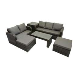 Rackhams Rattan Garden Outdoor Furniture Set 3 Seater Sofa Love Sofa Coffee Table with 2 Big Footstools Side Table Dark Grey Mixed - thumbnail 2