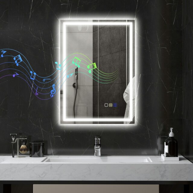 Rackhams 500 x 700 mm Bathroom Mirror with Bluetooth Lights Demister Pad - Silver - 70 x 50 x 3.5 cm - Modern - image 1