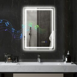 Rackhams 500 x 700 mm Bathroom Mirror with Bluetooth Lights Demister Pad - Silver - 70 x 50 x 3.5 cm - Modern