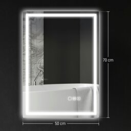 Rackhams 500 x 700 mm Bathroom Mirror with Bluetooth Lights Demister Pad - Silver - 70 x 50 x 3.5 cm - Modern - thumbnail 5