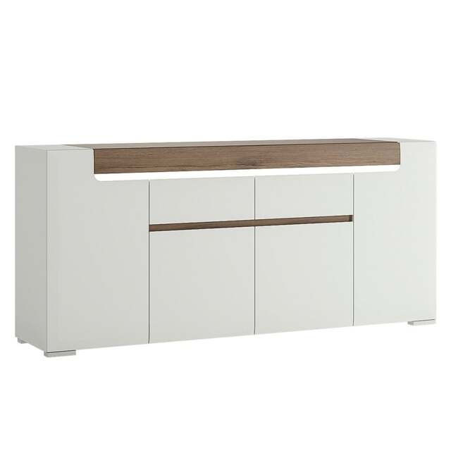 Rackhams Toronto Wide 4 Door 2 Drawer Sideboard (inc. Plexi Lighting) In White and Oak - White & Oak - 190 - 1 - image 1