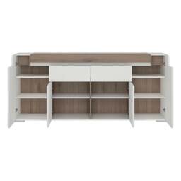 Rackhams Toronto Wide 4 Door 2 Drawer Sideboard (inc. Plexi Lighting) In White and Oak - White & Oak - 190 - 1 - thumbnail 3
