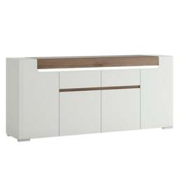 Rackhams Toronto Wide 4 Door 2 Drawer Sideboard (inc. Plexi Lighting) In White and Oak - White & Oak - 190 - 1 - thumbnail 1
