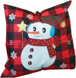 Rackhams Christmas Cushion, Black/Red Plaid Snowman 45x45cm