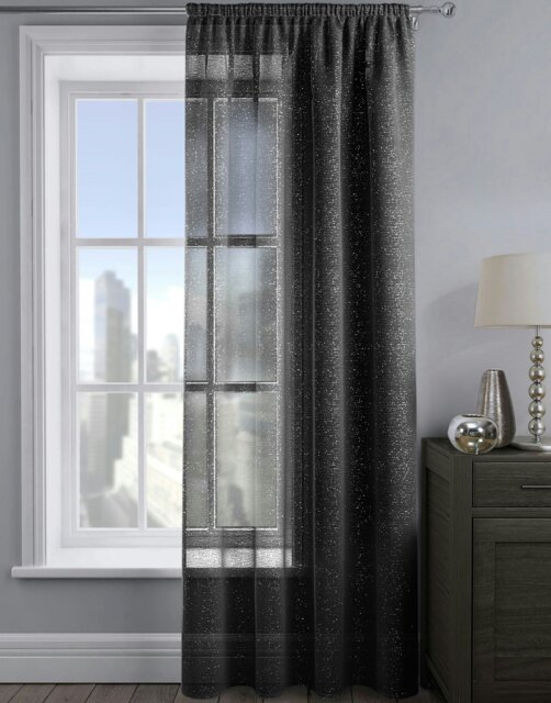 Rackhams Alessandria Sparkle Slot Top Voile Panel - 137cm x 137cm - Black - image 1